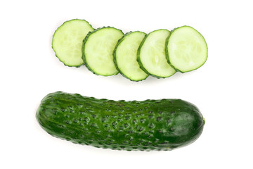 Cucumber slices isolated on white background. Top view. Flat lay pattern