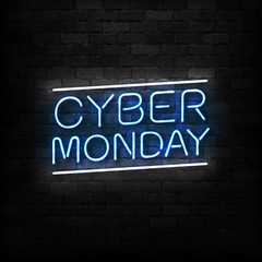 Fototapeta premium Vector realistic isolated neon sign of Cyber Monday logo for decoration and covering on the wall background. Concept of electronics market, sale and discount.