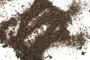 Pile of soil isolated on white background, top view.