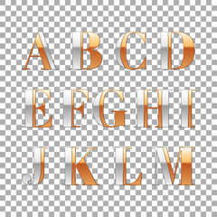 Vector graphic elegant silver and gold impossible font, symbol, alphabet, letter