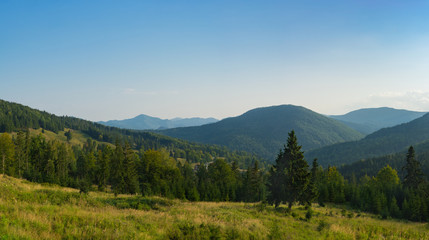 Majestic panoramic view of Carpathian mountains. Putna-Vrancea natural park in Romania, Europe
