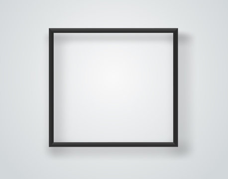 Empty black frame on a white wall. Vector template