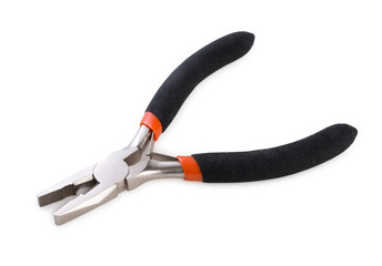 Obraz premium Metal pliers with black and red dielectric handles isolated on white background, close up.