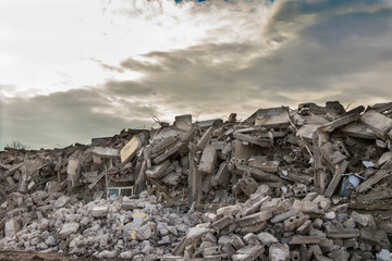 destroyed building - Concrete stone debris from destroyed building 