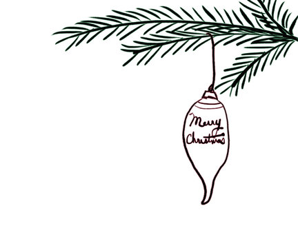 Hand Drawn Pine Boughs with Ornament