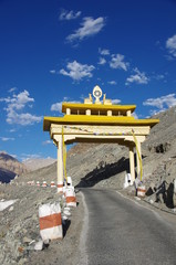 Monastery gate in Diskit in Ladakh, India