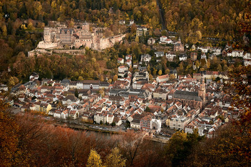 Obraz premium Heidelberg old City and Heidelber Castle from above 1
