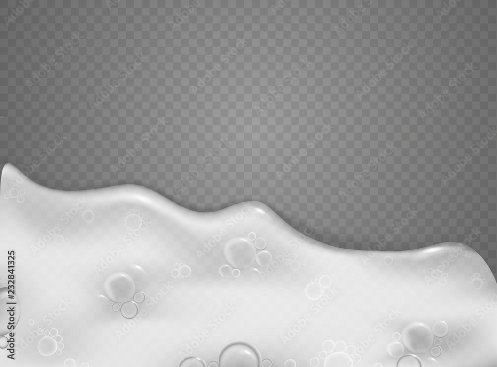 Poster Transparent scene with foam effect. Vector objects isolated on transparent background