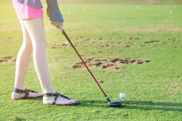 Fototapeta premium Girl playing golf, practice