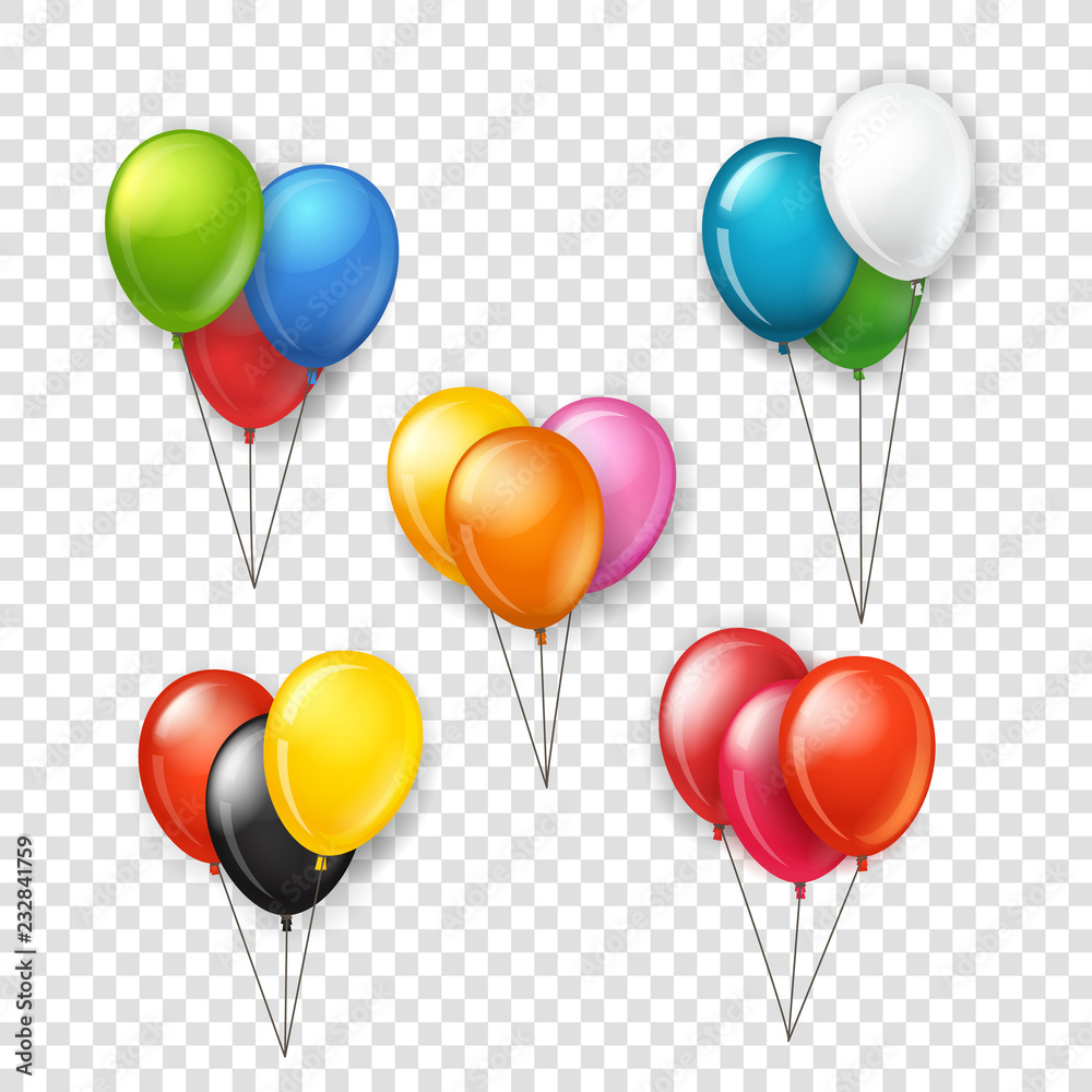 Aufkleber different color rubber balloons groups. vector clipart isolated on transparent background