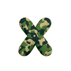 Army letter X - Small 3d Camo font - Army, war or survivalism concept