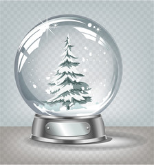 Vector realistic transparent silver  snow globe  on a light abstract background