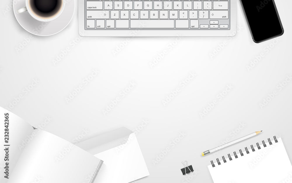 Poster office workplace with different business accessories. template for a text