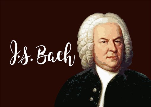Johann Sebastian Bach - portrait of great composer with vector signature