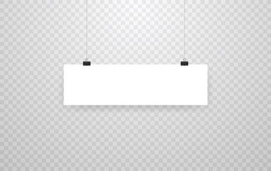 Blank hanging photo frames or poster templates isolated on transparent background. Photo picture hanging, frame paper gallery portfolio illustration vector