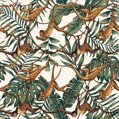 Tapeten Affen auf Schlingpflanzen auf dem Hintergrund der tropischen Blätter © berry2046
