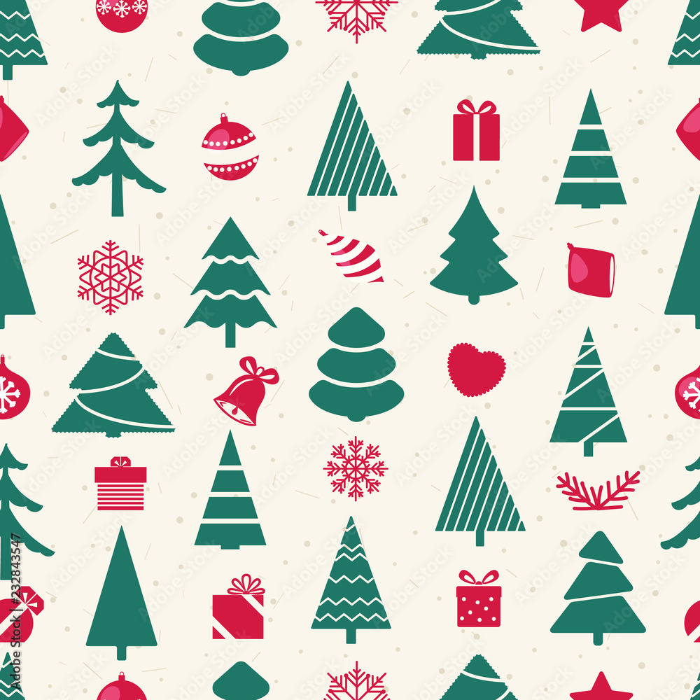 Poster Different christmas elements vector seamless pattern
