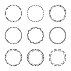 Vector set of simple narrow frames and flourishes and curls