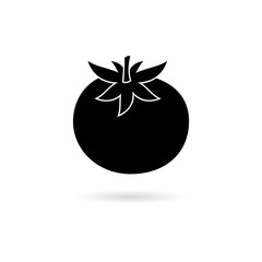 Black Tomato with leaves flat icon for food apps logo