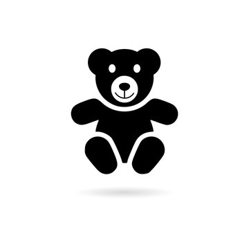 Black Cute smiling teddy bear icon or logo 