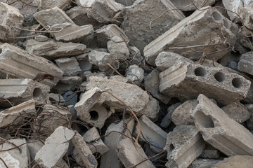  destroyed building - concrete and metal debris of a destroyed building - destroyed building