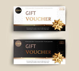 Vector set of luxury gift vouchers with ribbons and bow. Elegant template for a festive gift card, coupon and certificate. Discount Coupon Template. Vector Illustration EPS10 - obrazy, fototapety, plakaty