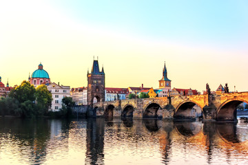 Fototapeta premium Charles Bridge, St. Francis of Assisi Church and Old Town Bridge