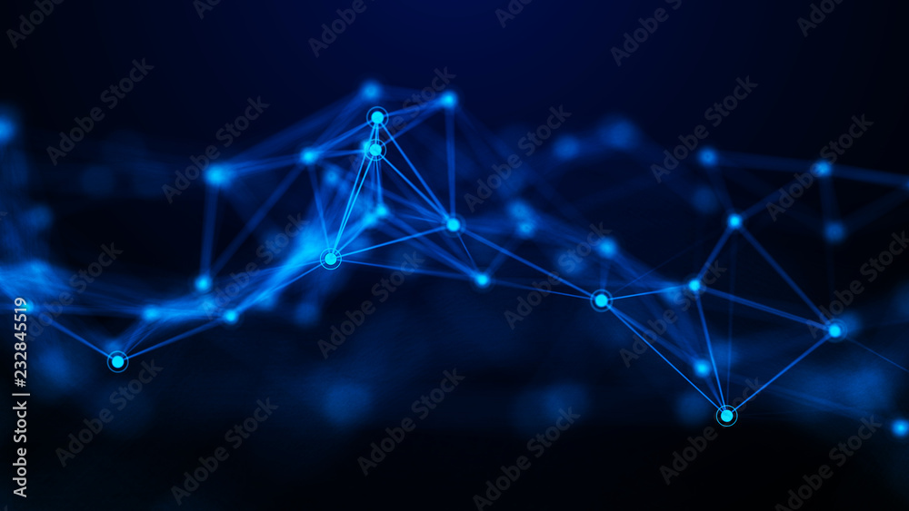 Poster Network connection dots and lines. Technology background. Plexus. Big data background. 3d rendering.