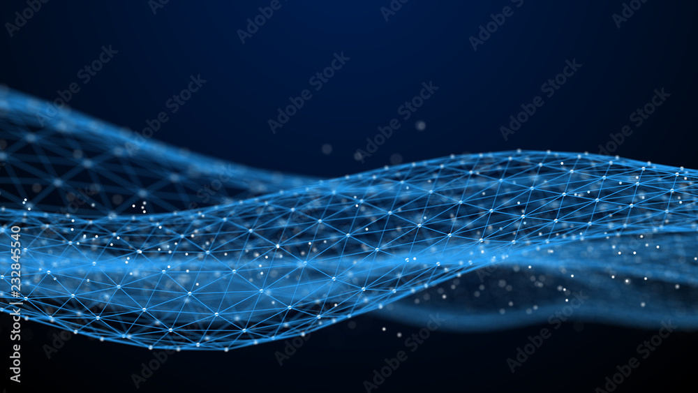 Poster Abstract 3d rendering dots and lines. Technology background. Big data visualization. Artificial intelligence. Plexus.