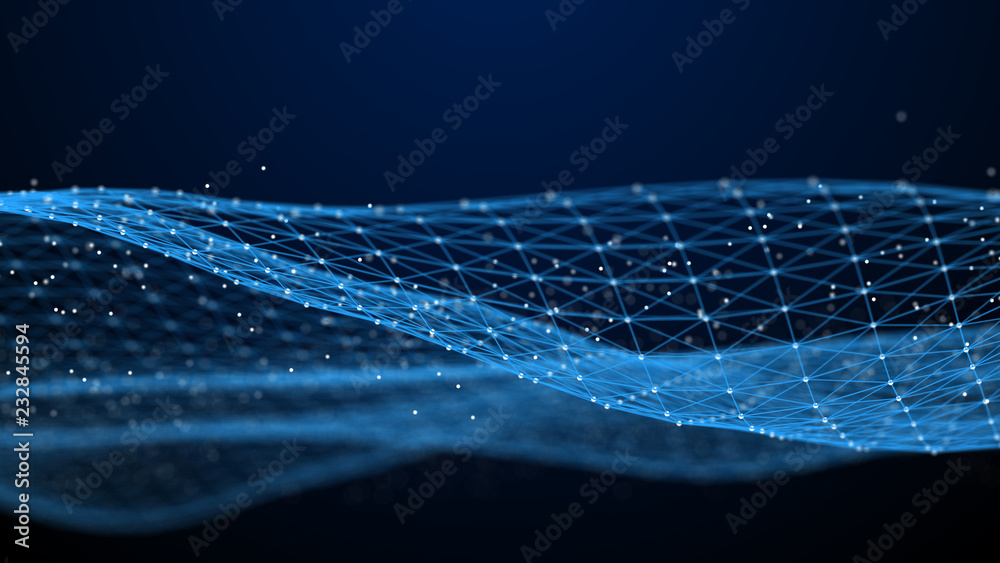 Poster Abstract 3d rendering dots and lines. Technology background. Big data visualization. Artificial intelligence. Plexus.