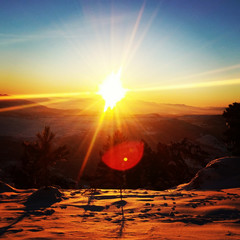 Sunset in the snowy mountain