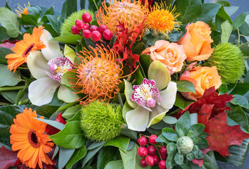 Luxury bouquet of fresh orange flowers.
