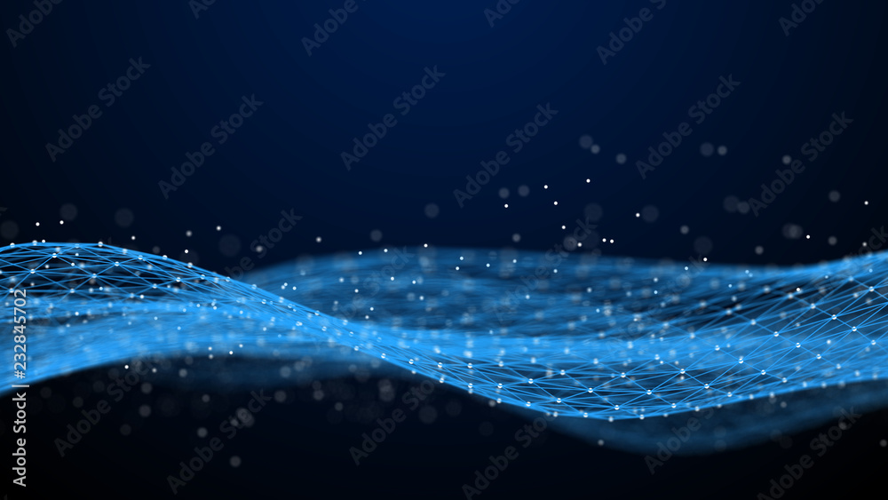 Poster Abstract 3d rendering dots and lines. Technology background. Big data visualization. Artificial intelligence. Plexus.