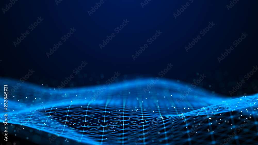 Poster Abstract 3d rendering dots and lines. Technology background. Big data visualization. Artificial intelligence. Plexus.