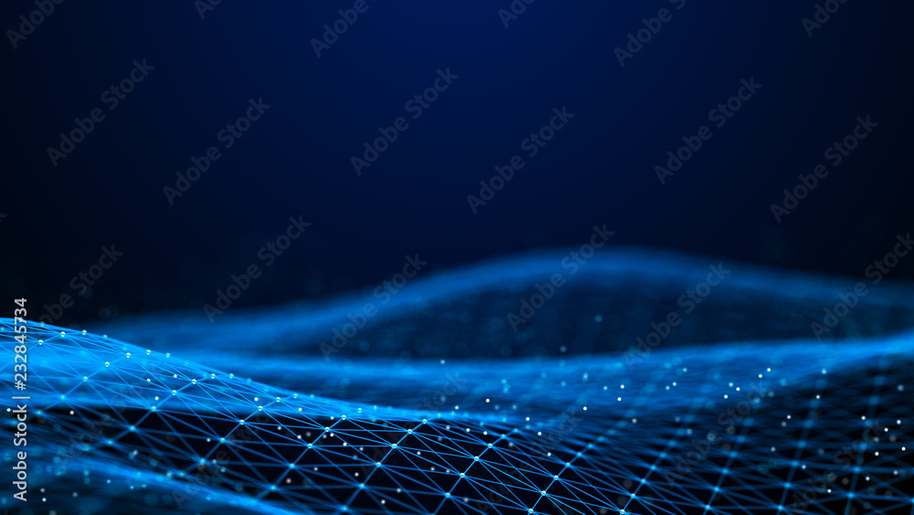 Fototapete Abstract 3d rendering dots and lines. Technology background. Big data visualization. Artificial intelligence. Plexus.
