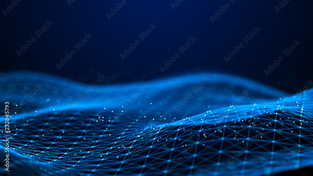 Aufkleber Abstract 3d rendering dots and lines. Technology background. Big data visualization. Artificial intelligence. Plexus.