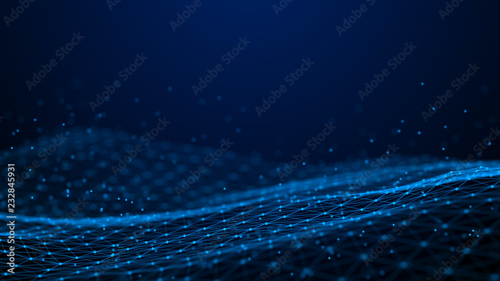 Poster Abstract 3d rendering dots and lines. Technology background. Big data visualization. Artificial intelligence. Plexus.