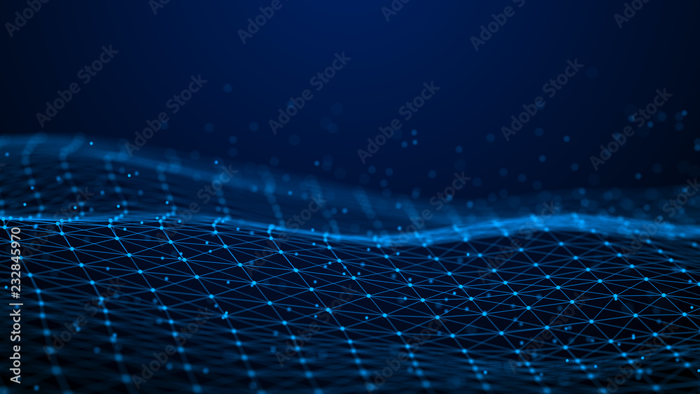 Poster Abstract 3d rendering dots and lines. Technology background. Big data visualization. Artificial intelligence. Plexus.