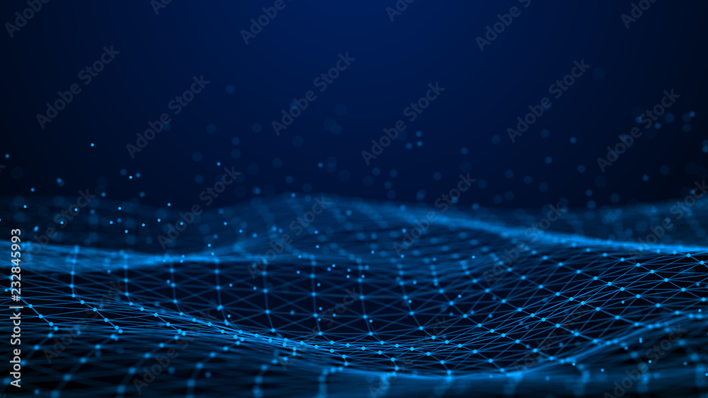 Poster Abstract 3d rendering dots and lines. Technology background. Big data visualization. Artificial intelligence. Plexus.