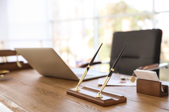 Office Pen Holder On Desk In Notary's Office