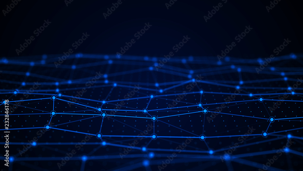 Poster Network connection dots and lines. Technology background. Plexus. Big data background. 3d rendering.