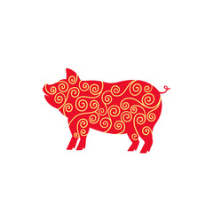 2019 Chinese New Year of the Pig. Hand drawn typography design. Calligraphy holiday inscription in shape of head. 