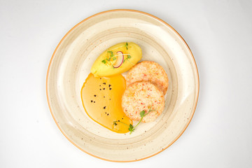 boiled potatoes with chicken cutlet