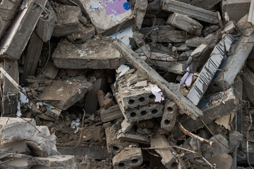 destroyed building - Concrete stone debris from destroyed building 
