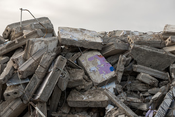 destroyed building - Concrete stone debris from destroyed building 