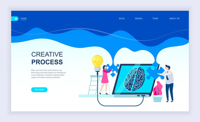 Modern flat design concept of Creative Process with decorated small people character for website and mobile website development. UI and UX design. Landing page template. Vector illustration.