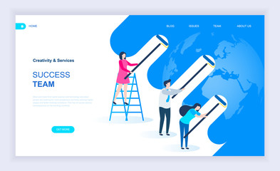 Modern flat design concept of Success Team with decorated small people character for website and mobile website development. UI and UX design. Landing page template. Vector illustration.