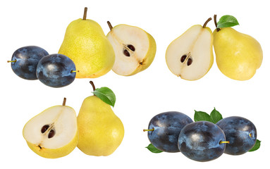 Collage of fresh autumn fruits and vegetable isolated on white background with clipping path