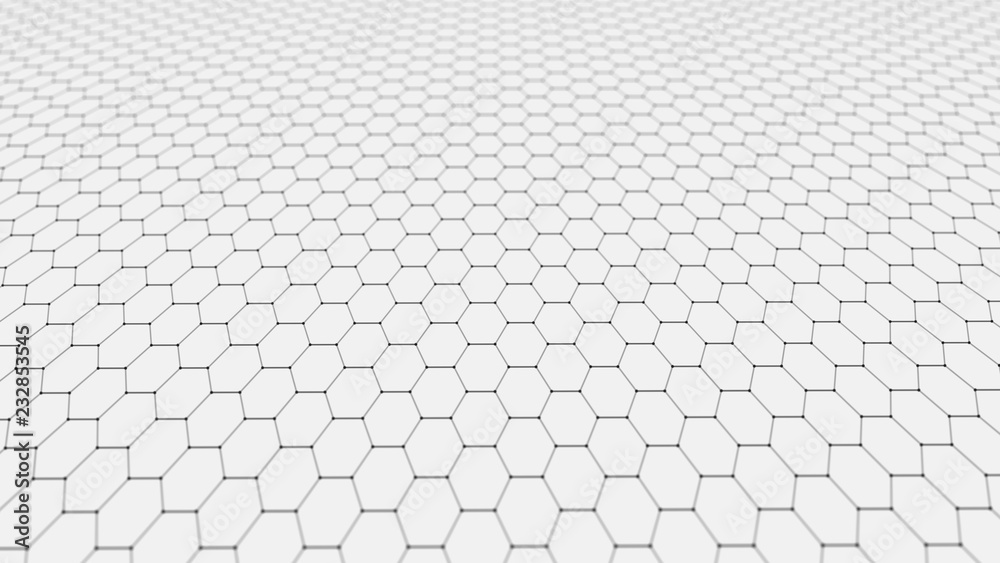Poster Abstract technology background. Artificial intelligence. Futuristic hexagon perspective background. Big data visualization. 3D rendering.