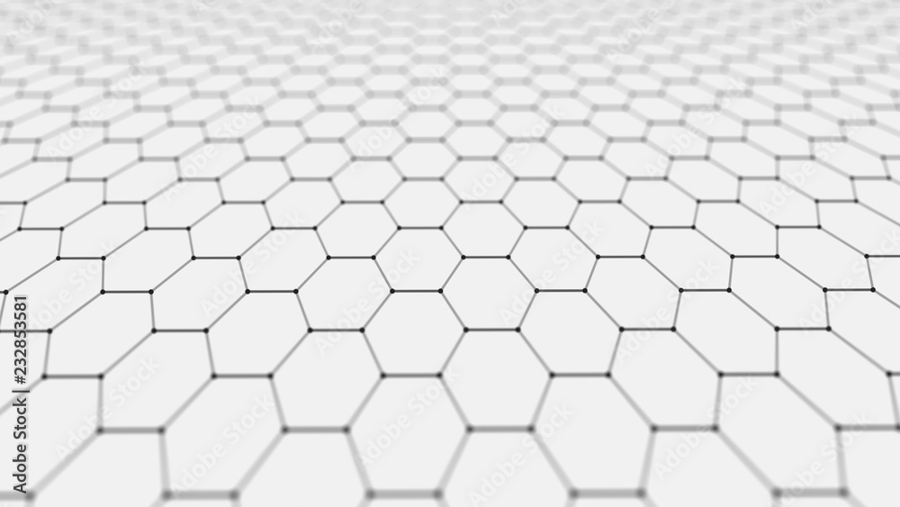 Leinwandbilder Abstract technology background. Artificial intelligence. Futuristic hexagon perspective background. Big data visualization. 3D rendering.